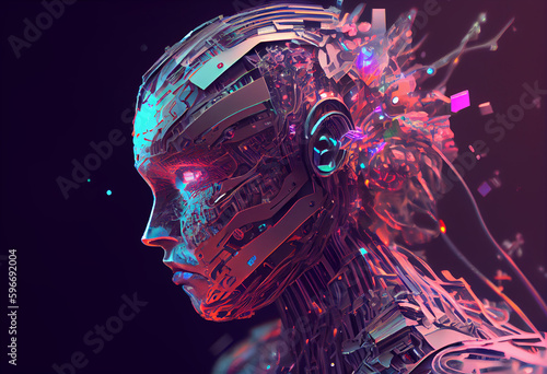 Artificial Intelligence, Robot, Future, Technological 3d Rendering, Background, AI, created with Generative AI Technology