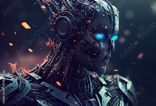 Artificial Intelligence, Robot, Future, Technological 3d Rendering, Background, AI, created with Generative AI Technology