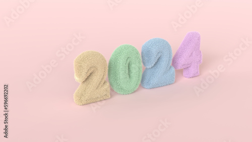 2024 pastel text .Happy new year concept. 3D render.