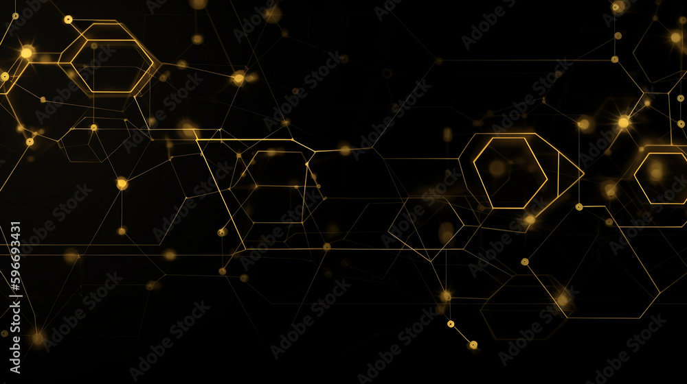 ภาพประกอบสต็อก Blockchain desktop background dark black and gold scheme ...