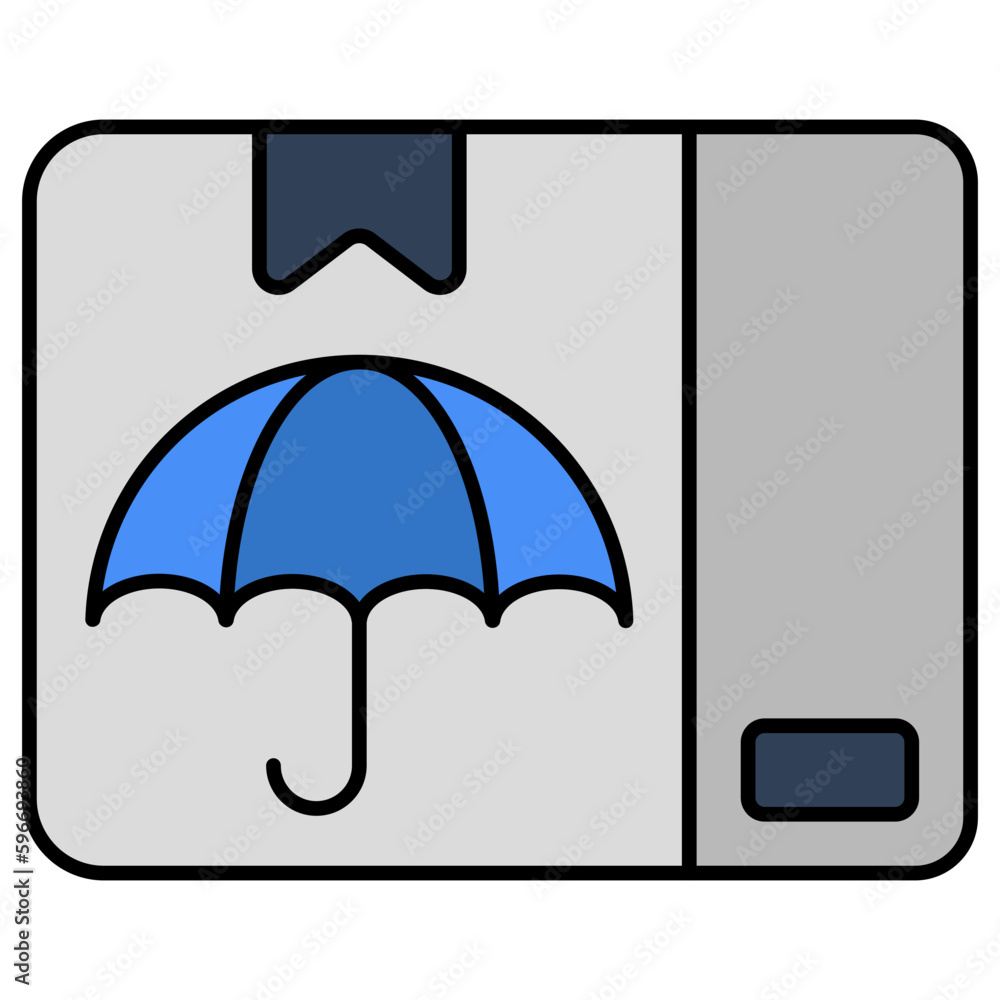 Box under umbrella, icon of parcel insurance Box under umbrella, icon of parcel insurance