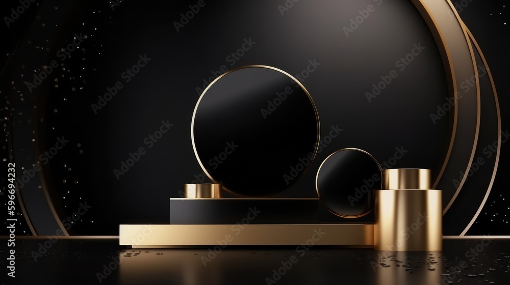 Black luxury background with 3d shapes and gold elements Black luxury background with 3d shapes and gold elements