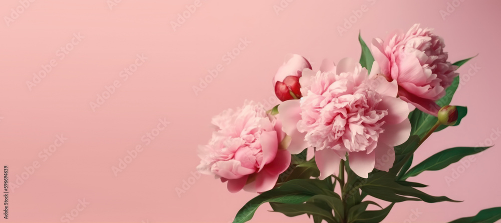 Fototapeta premium Pink Peony Flower on pink background, generative