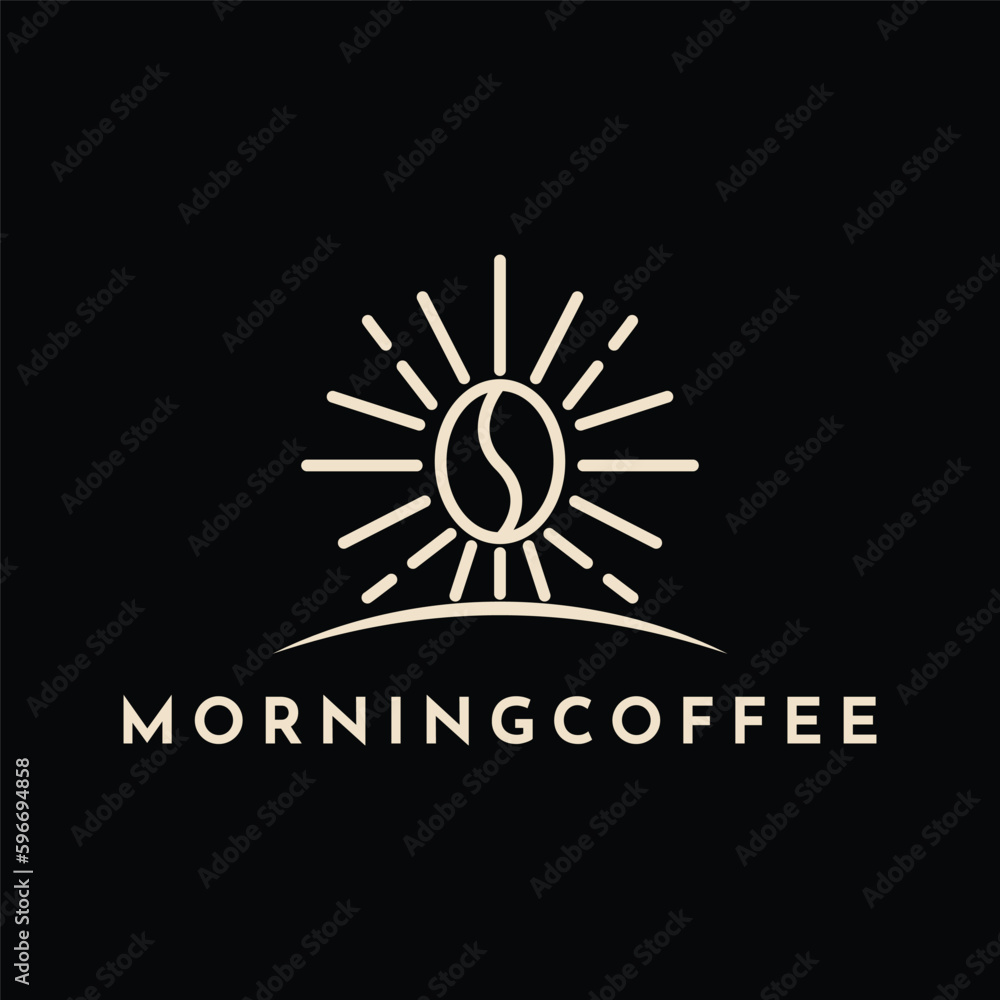 Coffee with sunrise. Coffee morning, coffee cafe logo illustration design concept Coffee with sunrise. Coffee morning, coffee cafe logo illustration design concept