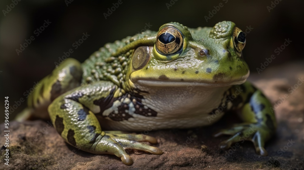 A green frog with a wide grin and a spotted belly. AI generated A green frog with a wide grin and a spotted belly. AI generated