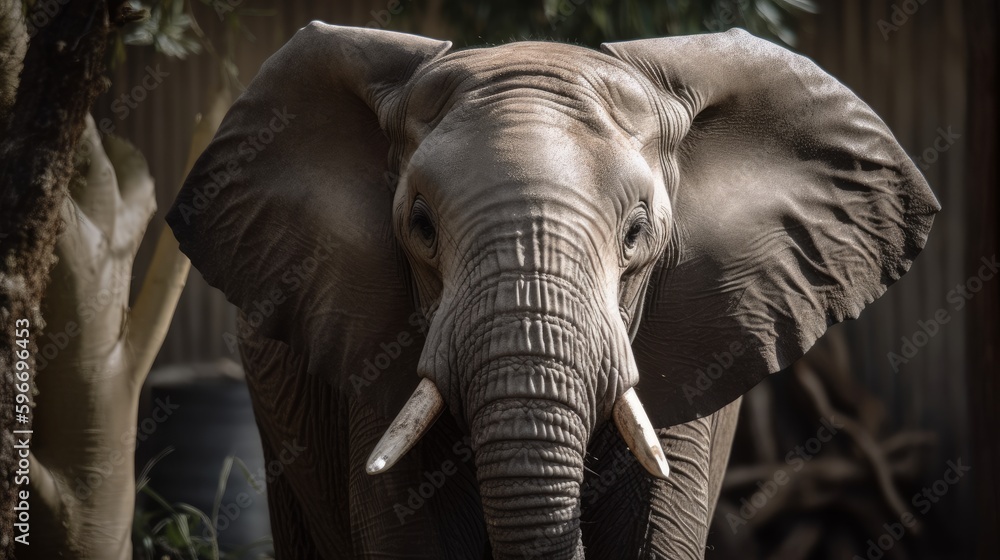 Obraz premium Gray elephant with long trunk. AI generated