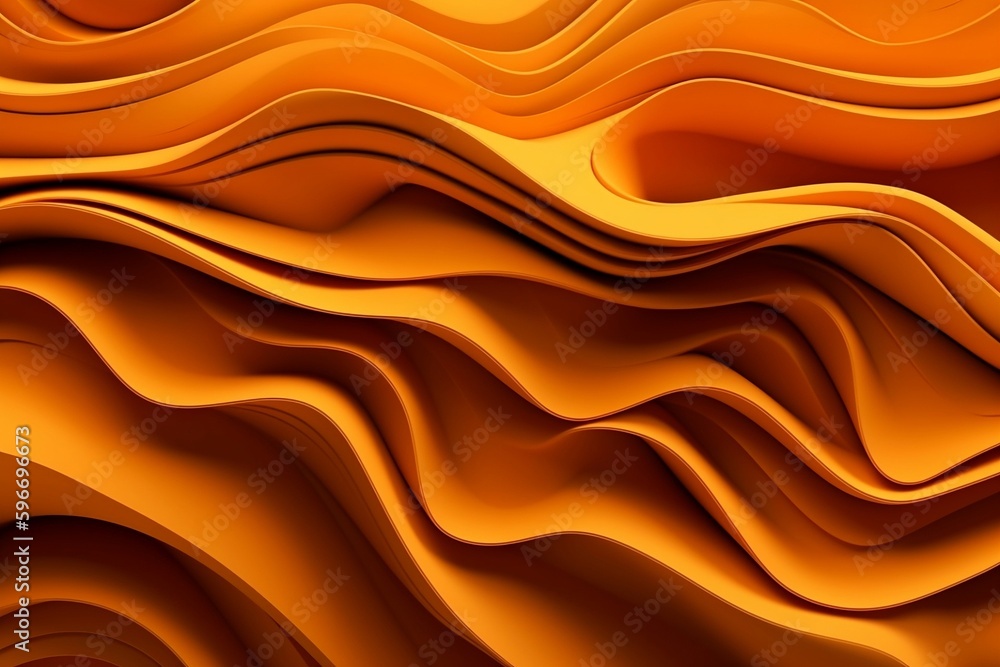 Abstract 3D illustration of a wavy pattern with light and shadow in orange. Generative AI Abstract 3D illustration of a wavy pattern with light and shadow in orange. Generative AI