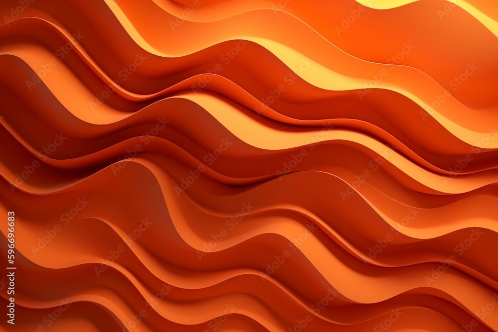Abstract 3D illustration of a wavy pattern with light and shadow in orange. Generative AI Abstract 3D illustration of a wavy pattern with light and shadow in orange. Generative AI