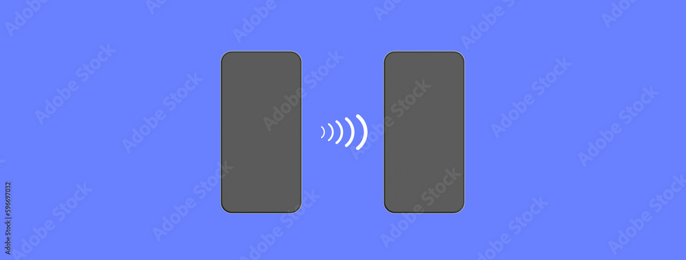 Communication between two devices. Transfer data between two gadgets using wireless networks. Banner for insertion into site. Horizontal image. 3d image. 3d rendering Communication between two devices. Transfer data between two gadgets using wireless networks. Banner for insertion into site. Horizontal image. 3d image. 3d rendering