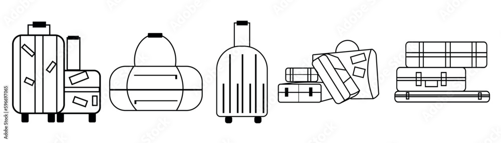 Set of traveler's suitcases on white background Set of traveler's suitcases on white background
