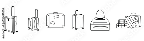 Set of traveler's suitcases on white background