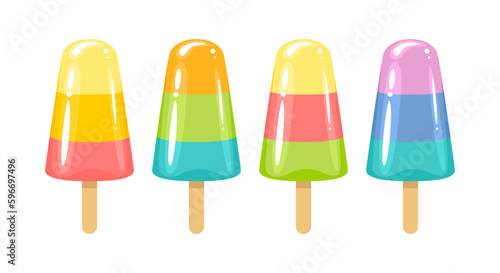 Colorful Ice lolly vector illustration. Set of bright color ice cream flat icon. 