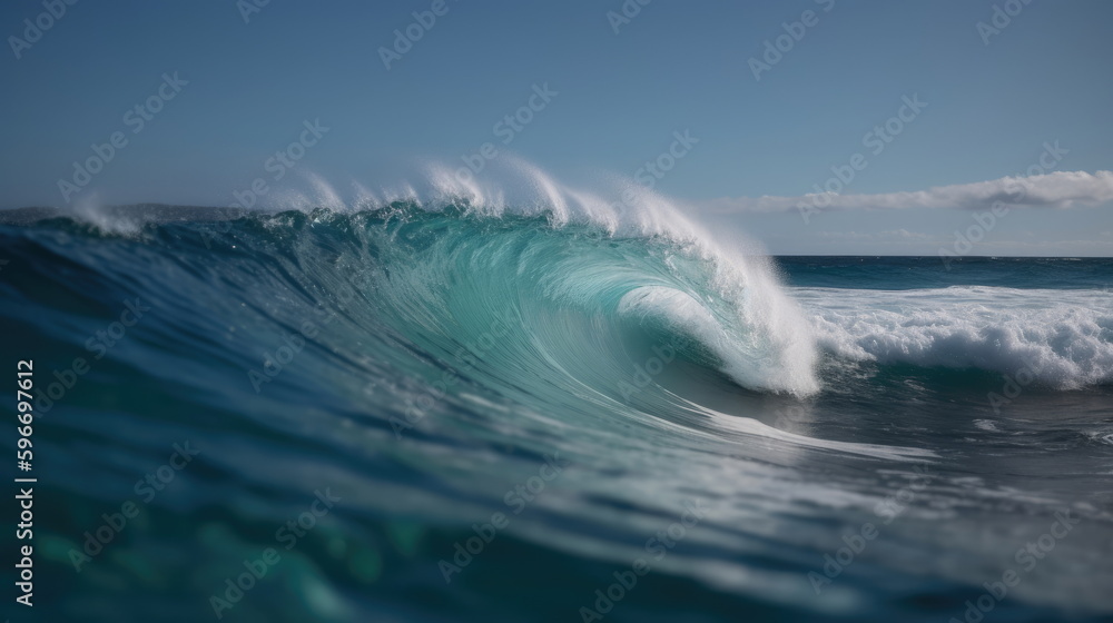 Blue breaking wave with clear water