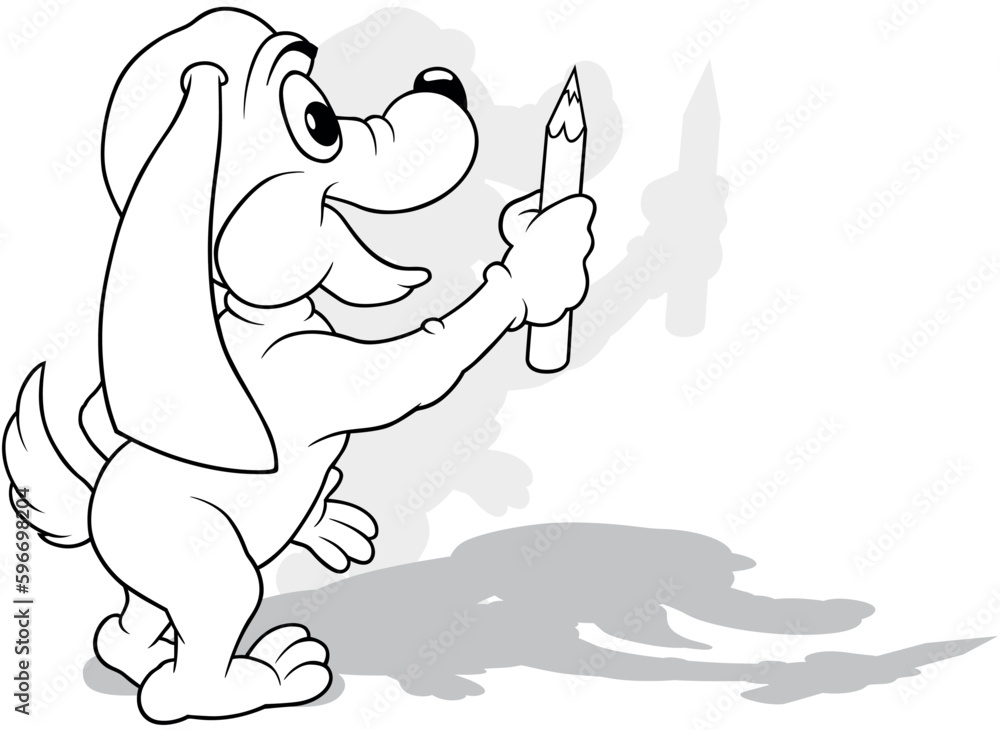 Fototapeta premium Drawing of a Doggy from Profile with a Crayon in its Paw