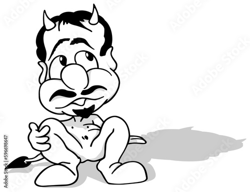 Drawing of a Cute Devil Sit...
