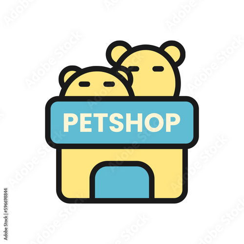 Pet shop icon in color fill mode, petshop store building vector illustration in trendy style. Editable graphic resources for many purposes. Urban pets season.