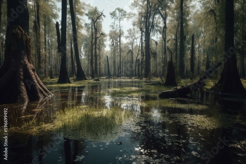 Swampy forest. Generative AI