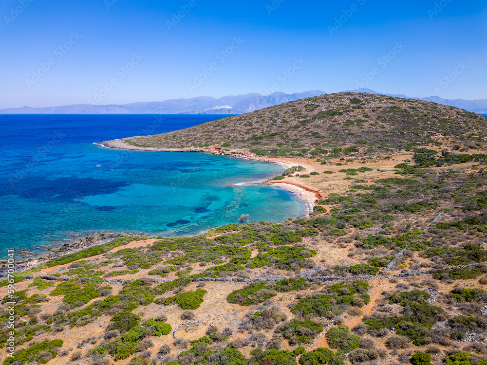 Aerial view of the Greek coastline in the middle of summer (Crete)
