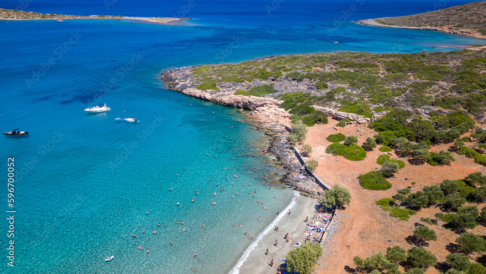 Aerial view of the Greek coastline in the middle of summer (Crete)
