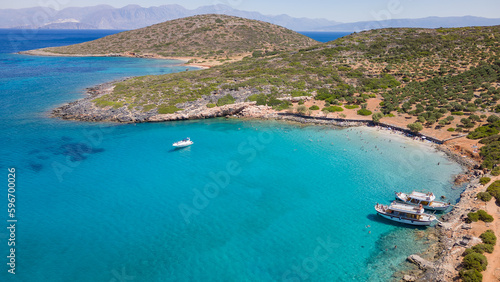Fototapeta Naklejka Na Ścianę i Meble -  Aerial view of the Greek coastline in the middle of summer (Crete)