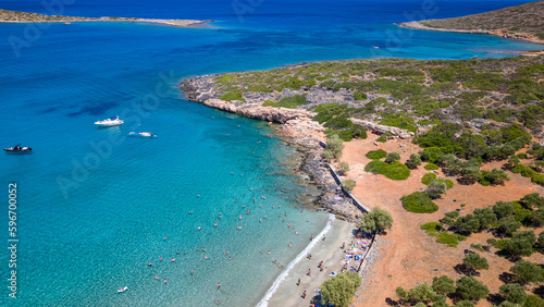 Fototapeta Naklejka Na Ścianę i Meble -  Aerial view of the Greek coastline in the middle of summer (Crete)