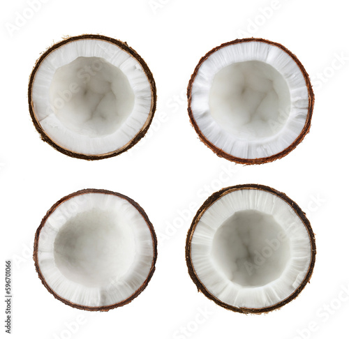 set of half coconut isolated on transparent png