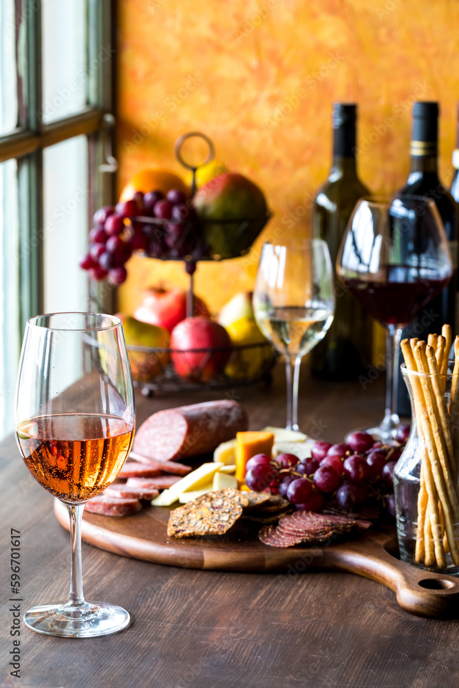 Red, white and rose wines served with gourmet meats and cheese.