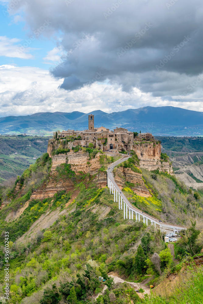 Panoramic aerial view of the ancient village, Civita di Bagnoregio, Italy