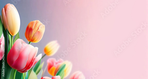 Colorful tulips on a pink floral background wedding background romantic autumn background 