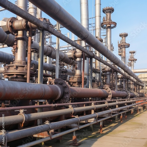 industrial pipes and oil, gas factory. generative ai