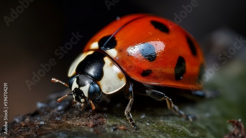 Red ladybug close-up. AI generated photo