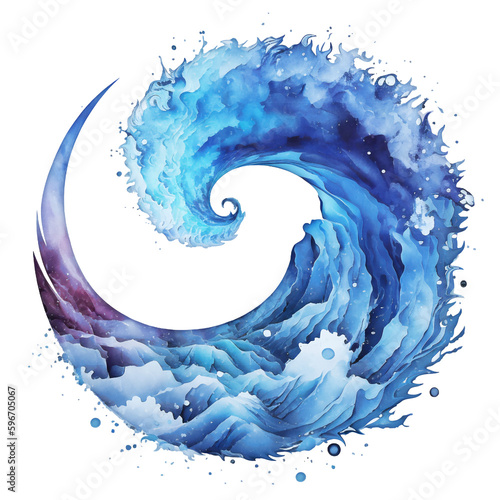 Fotografia Blue wave, isolated, white background, created with Generative Al technology