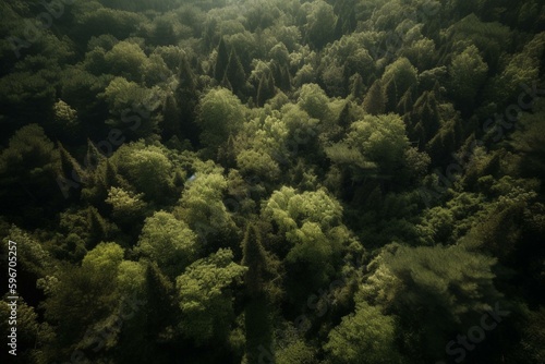 Aerial view of woods. Generative AI