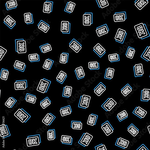 Line 8k Ultra HD icon isolated seamless pattern on black background. Vector