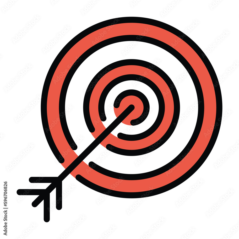 Bullseye Vector Flat Icon. Isolated dart board with dart hitting the center sign sticker label design. Bullseye Vector Flat Icon. Isolated dart board with dart hitting the center sign sticker label design.