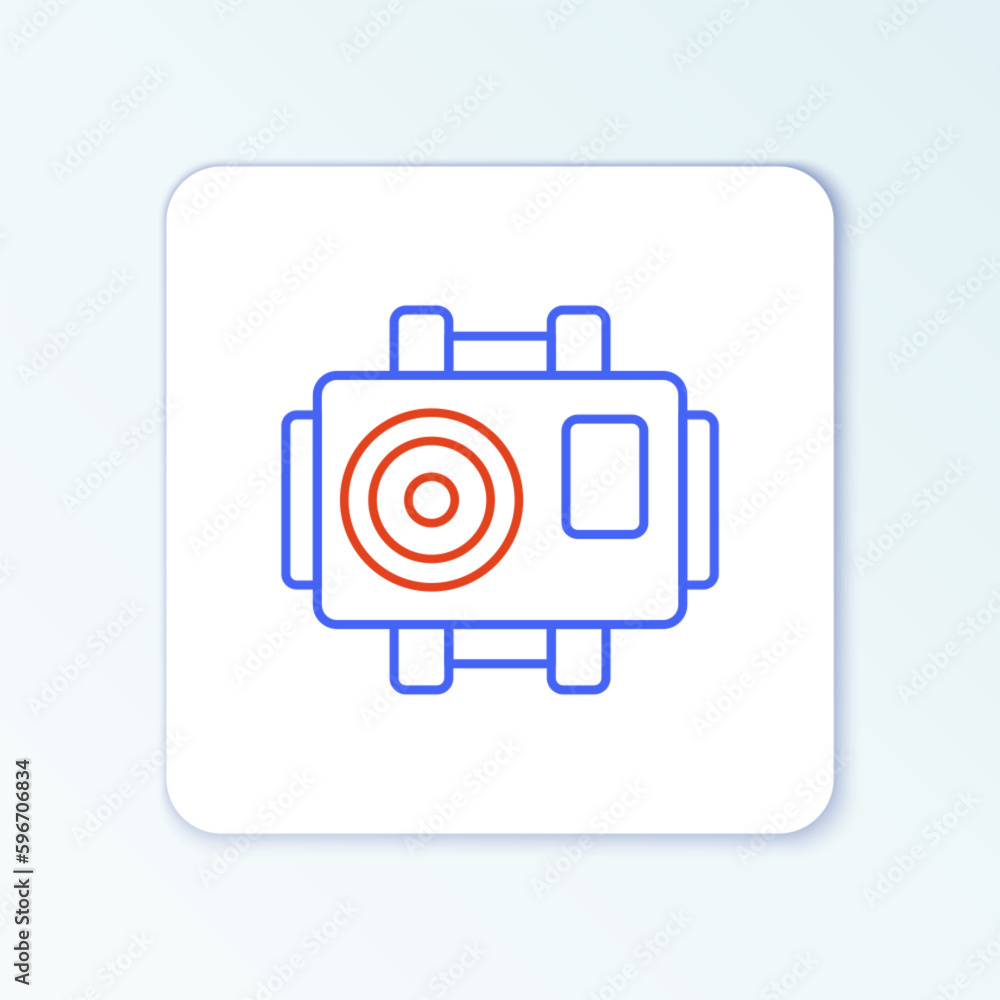 Line Photo camera for diver icon isolated on white background. Foto camera icon. Diving underwater equipment. Colorful outline concept. Vector Line Photo camera for diver icon isolated on white background. Foto camera icon. Diving underwater equipment. Colorful outline concept. Vector