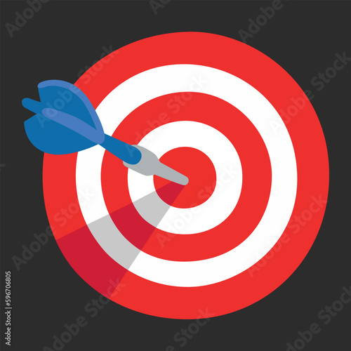Bullseye Vector Flat Icon. Isolated dart board with dart hitting the center sign sticker label design.