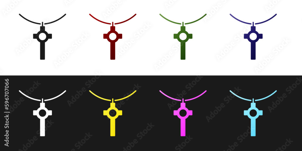 Set Christian cross on chain icon isolated on black and white background. Church cross. Vector Illustration Set Christian cross on chain icon isolated on black and white background. Church cross. Vector Illustration