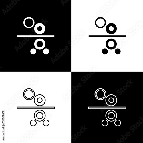 Set Paper roll of a printing press icon isolated on black and white background. Vector