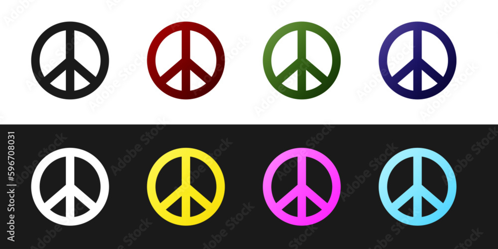 Set Peace icon isolated on black and white background. Hippie symbol of peace. Vector Set Peace icon isolated on black and white background. Hippie symbol of peace. Vector