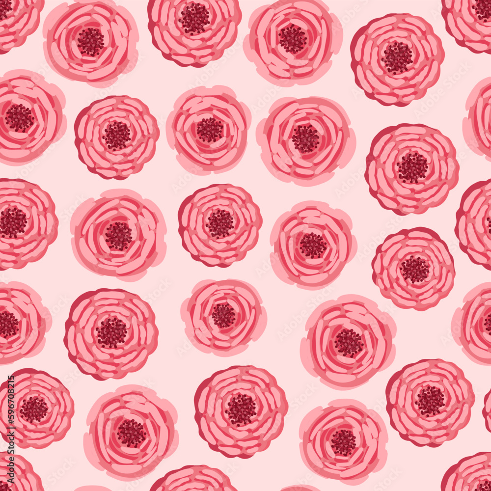 Seamless pattern with blooming roses. Vector floral illustration for postcard, poster, fabric, wrapping paper, decor etc. Flowers for spring and summer holidays. Seamless pattern with blooming roses. Vector floral illustration for postcard, poster, fabric, wrapping paper, decor etc. Flowers for spring and summer holidays.