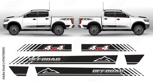 Racing car wrap design vector. Graphic abstract stripe racing background kit designs for wrap vehicle, race car, rally car_20230426