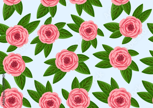 Seamless pattern with blooming roses. Vector floral illustration for postcard, poster, fabric, wrapping paper, decor etc. Flowers for spring and summer holidays. © Irina Anashkevich