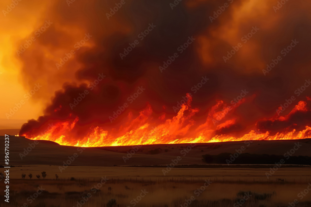 Raging Fire Consuming Vast Landscape. Generative AI