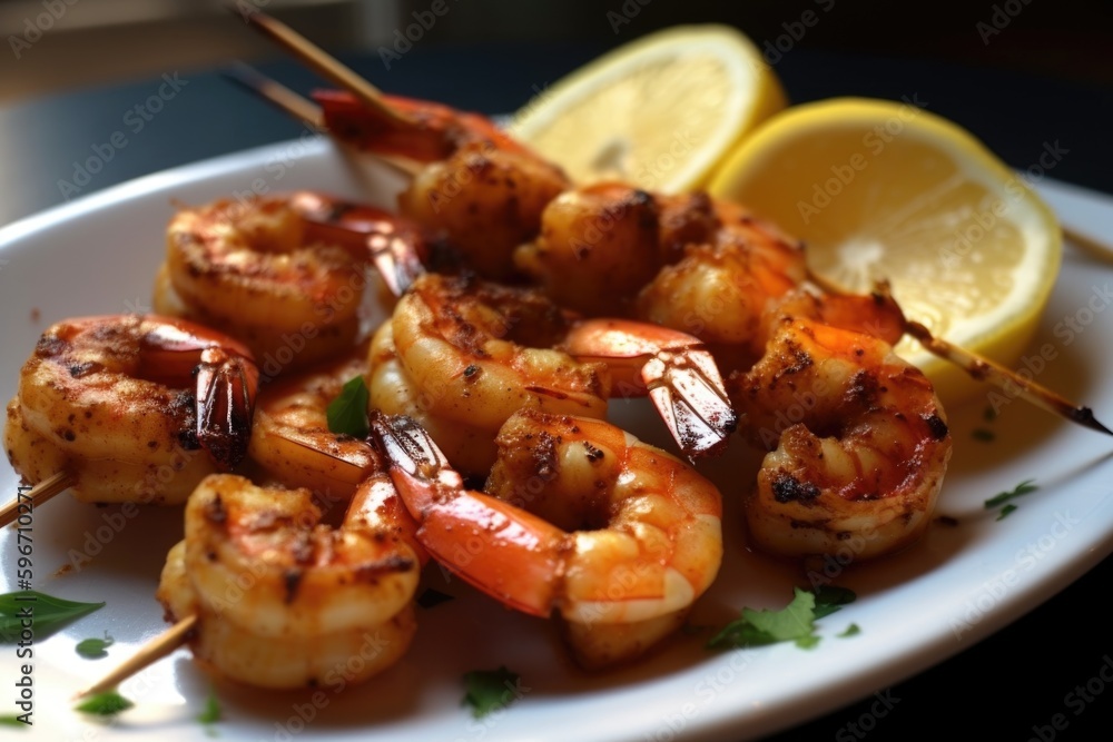 grilled shrimps with lemon and basil.ai ilustation	