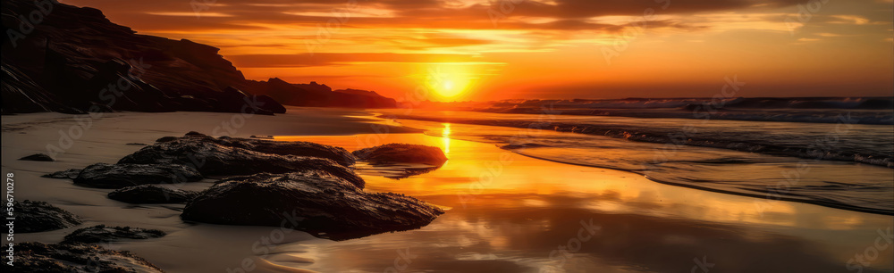 Peaceful Sunset On Tranquil Beach. Generative AI