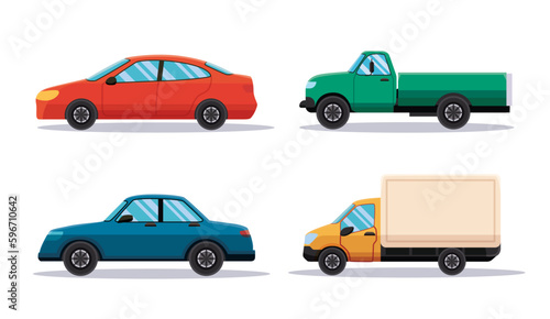 set of car vehicles transport in flat style vector illustration