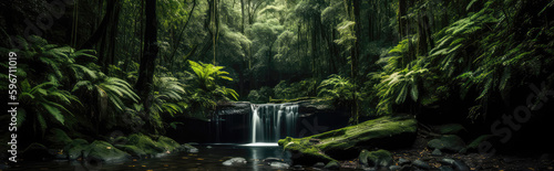 Tranquil Waterfall In Lush Forest. Earth Day. Generative AI