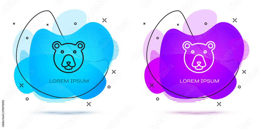 Line Bear head icon isolated on white background. Abstract banner with liquid shapes. Vector