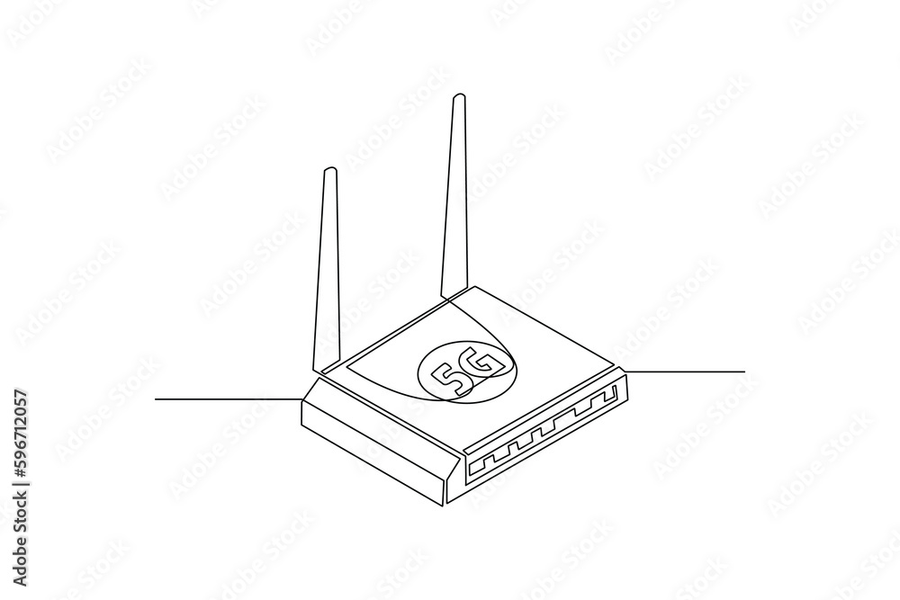 Single one line drawing 5G routers. 5G technology concept. Continuous line draw design graphic vector illustration. Single one line drawing 5G routers. 5G technology concept. Continuous line draw design graphic vector illustration.